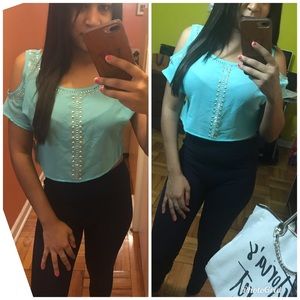 Cold shoulder crop top blouse